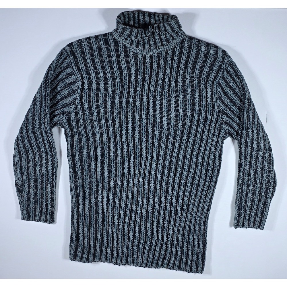 Sedgefield Vintage Turtleneck Sweater Men's Large Blue Black Ribbed Knit Striped